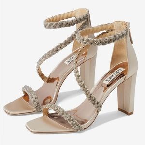 Badgley Mischka Women's Fenix Heeled Sandal Nude Satin, Size 8